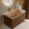 MONDIAZ KURVE-DLUX meuble de salle de bains 85cm arrondi Droit couleur Walnut avec 1 tiroir et 1 porte. Lavabo CLOUD Gauche 1 trou de robinet Arena. SW1431167