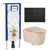 QeramiQ Dely Swirl Toiletset - 36.3x51.7cm - Geberit UP720 Duofix Sigma inbouwreservoir - slim zitting - mat zwarte metalen bedieningsplaat - ronde knoppen - mat beige SW1416828