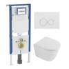 QeramiQ Dely Toiletset - 36.3x51.7cm - diepspoel - rimless - Geberit UP720 inbouwreservoir - softclose toilet zitting 35 mm - glans witte bedieningsplaat - ronde knoppen - mat wit SW1428012
