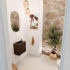 Mondiaz JOYA-DLUX 40cm toiletmeubel - kleur Walnut - Wastafel FAYE positie Links 1 kraangat kleur Lava. SW1422431