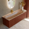 MONDIAZ KURVE-DLUX Meuble de salle de bains 145cm arrondi à droite couleur Ruby avec 1 tiroir et 1 porte. Lavabo BIG LARGE gauche 1 trou de robinet Saba. SW1433485