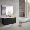 Adema Prime Core Ensemble de meuble - 100x50x45cm - 1 vasque ovale en céramique Blanc - 1 trous de robinet - 2 tiroirs - avec miroir rectangulaire - Noir mat SW925884