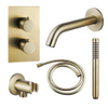 FugaFlow Eccelente Ensemble robinet de baignoire - bec - 22cm raccourcissable - flexible lisse - douchette à main - élément encastré - support mural - laiton brossé SW1469062