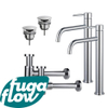 FugaFlow Eccelente Sobrado Slim Kit robinet lavabo - pour double vasque - robinet rehaussé - bonde non-obturable - siphon design bas - Chrome brillant SW1124430