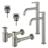 FugaFlow Eccelente Sobrado Slim Kit robinet lavabo - pour double vasque - robinet rehaussé - bonde clic clac - siphon design bas - PVD SW1124125