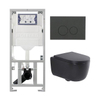 QeramiQ Dely Swirl Toiletset - 36.3x51.7cm - Geberit UP320 inbouwreservoir - met Burda frame - slim zitting - bedieningsplaat mat antraciet - ronde knoppen - mat zwart SW1164773