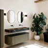 MONDIAZ THOR-DLUX 140cm meuble de salle de bains arrondi gauche + droite couleur Shadow avec 1 tiroir et 2 portes. Vasque suspendue CLOUD Double sans trou de robinet couleur Lava. SW1464133