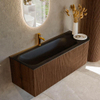 MONDIAZ KURVE 125cm Meuble salle de bain avec module 25 D - couleur Walnut - 1 tiroir - 1 porte - vasque BIG MEDIUM gauche - 1 trou de robinet - Urban SW1138472