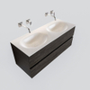 MONDIAZ VICA Ensemble de meuble salle de bain - 120cm - 2 tiroirs - lavabo Moon double - 0 trous de robinet - solid surface marron foncé SW409888