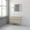 Bruynzeel Pinto badmeubelset 65.3x100x46cm 2 kraangaten 2 wasbakken 2 lades met spiegel met softclose composite natuur eiken SW384782 Bruynzeel Pinto badmeubelset 65.3x100x46cm 2 kraangaten 2 wasbakken 2 lades met spiegel met softclose composite natuur eiken SW384782