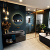 MONDIAZ RIVA Ensemble de meuble salle de bain - 120x50x30cm - 1 tiroir - MDF Marron foncé mat - push to open - 0 trous de robinet - lavabo à droite - solid surface gris foncé SW702754