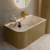 MONDIAZ KURVE-DLUX Meuble de salle de bains 85 cm arrondi à gauche couleur Dusk avec 1 tiroir et 1 porte. Lavabo CLOUD à droite 1 trou de robinet Meli. SW1431874