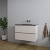 Saniclass Chaci Ensemble meuble de salle de bains - 80x46x55cm - lavabo céramique noir - 1 vasque - sans trou de robinet - 2 tiroirs - cotton mat (beige) SW1182340