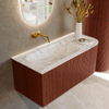 Mondiaz KURVE-DLUX Ensemble meuble de salle de bains - 105x46x40cm - 1 tiroir - 1 porte - lavabo solid surface - gauche - sans trou de robinet - Ruby SW1415797