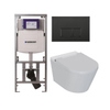 QeramiQ Luma Douche WC Set - Geberit UP320 inbouwreservoir - met Burda frame - fohn - ladydouche - mat zwarte metalen bedieningsplaat - rechthoekige knoppen - glans wit SW1472010