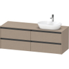 Duravit Ketho.2 Wastafelonderbouwkast - inclusief consoleplaat - met 4 laden - voor waskom rechts - 160x55x56.8cm - met handgrepen antraciet - linnen mat SW773051