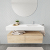 MONDIAZ ALAN 120cm - meuble bas - chêne blanchi - 2 tiroirs - lavabo suspendu - vasque à droite - 1 trou de robinet - talc SW408459