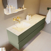 Mondiaz VICA-DLUX ensemble de meuble de salle de bain - 150cm - meuble sous-vasque armée - 2 tiroirs - lavabo encastré nuage gauche - sans trous de robinet - version haute de 60cm - ostra SW1087031