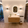 Mondiaz CIRO-DLUX Badkamermeubelset - 110x45x50cm - Solid surface wastafel Meli - 1 wasbak Rechts - zonder kraangaten - 2 lades - Oak SW1531406