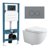 QeramiQ Dely Swirl Compact Toiletset - inbouwreservoir QeramiQ flush - 25mm zitting - kunststof bedieningsplaat licht grijs - ronde knoppen - mat wit SW1590818