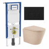 QeramiQ Dely Toiletset - 36.3x51.7cm - diepspoel - rimless - Geberit UP720 inbouwreservoir - softclose toilet zitting - 35mm - metaal mat zwart bedieningsplaat - rechthoekige knoppen - mat beige SW1427079