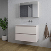Saniclass Chaci Ensemble meuble de salle de bains - 80x46x55cm - lavabo en céramique blanc - 1 vasque - sans trous de robinetterie - 2 tiroirs - armoire de toilette - cotton mat (beige) SW1182393
