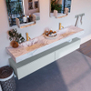 Mondiaz ALAN-DLUX Ensemble de meuble - 200cm - meuble Clay mat - 2 tiroirs - Lavabo Cloud Glace suspendu - vasque Gauche et droite - 2 trous de robinet SW806045
