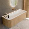 MONDIAZ KURVE-DLUX 125cm Meuble salle de bain avec module 25 G - couleur Oak - 1 tiroir - 1 porte - vasque BIG MEDIUM droite - sans trou de robinet - couleur Ostra SW1137753