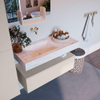 Mondiaz ALAN-DLUX Ensemble de meuble - 100cm - meuble Linen mat - 1 tiroir - Lavabo Cloud Ostra suspendu - vasque Gauche - 0 trous de robinet SW807172
