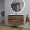 Saniclass Chaci Meuble de salle de bain - 100x46x55cm - lavabo en céramique blanc - 1 vasque - 1 trou de robinet - 2 tiroirs - ronde miroir avec éclairage - noyer (hout) SW816283
