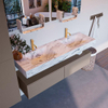 Mondiaz ALAN-DLUX Ensemble de meuble - 150cm - meuble Smoke mat - 2 tiroirs - Lavabo Cloud Glace suspendu - vasque Gauche et droite - 2 trous de robinet SW805890