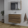 Saniclass Chaci Meuble de salle de bain - 80x46x55cm - lavabo en céramique blanc - 1 vasque ovale - 1 trou de robinet - 2 tiroirs - armoire miroir - noyer (hout) SW826885