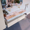 MONDIAZ ALAN - DLUX Ensemble meuble de salle de bains - 150cm - sous-meuble - Linen - 2 tiroirs - lavabo suspendu - 2 vasques - 0 trous de robinet - Glace SW806044