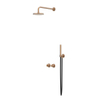 IVY Tribe Ensemble de douche pluie - encastré - symmetry - inverseur-arrêt 2 voies - bras de douche mural 40 cm - pomme de douche principale medium 25 cm - support avec sortie - flexible de douche 150 cm - douchette à main bâton - ACIER INOXYDABLE 316 - cuivre brossé mat PVD SW1032201