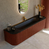 Ensemble de meuble de salle de bain Mondiaz KURVE - 170x46x40cm - 1 tiroir - 2 portes - lavabo en solid surface - milieu - 1 trou de robinet - Ruby SW1415365