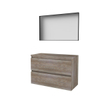 Basic-Line ensemble de meubles de salle de bains 100x46cm sans poignée 2 tiroirs plan vasque miroir cadre aluminium noir mat tout autour mfc scotch oak SW639137