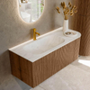 MONDIAZ KURVE-DLUX 115cm Meuble salle de bain avec module 25 D - couleur Walnut - 1 tiroir - 1 porte - vasque BIG SMALL gauche - 1 trou de robinet - couleur Opalo SW1137611