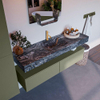 Mondiaz ALAN-DLUX Ensemble de meuble - 150cm - meuble Army mat - 2 tiroirs - Lavabo Cloud Lava suspendu - vasque Centre - 1 trou de robinet SW808443