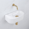QeramiQ Fuente pack lave-mains – demi-rond – 40 x 21,5 x 12 cm – céramique blanc brillant – robinet doré brossé SW1233106