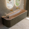 MONDIAZ KURVE-DLUX Meuble de salle de bains 145cm arrondi à gauche couleur Shadow avec 1 tiroir et 1 porte. Lavabo BIG LARGE à droite sans trou de robinet Saba. SW1433264