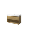 Proline loft ensemble de meubles de salle de bains 100x46x62cm meuble avec étagère idéal en chêne avec 2 robinets polystone blanc brillant SW350115