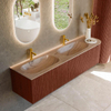 MONDIAZ KURVE-DLUX meuble de salle de bains 175cm arrondi droit couleur Ruby avec 2 tiroirs et 1 porte. Lavabo STOR SMALL double / gauche 2 trous de robinet Arena. SW1431555