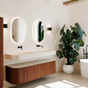 MONDIAZ THOR-DLUX 160cm badmeubel ronding links + rechts kleur Ruby met 1 lade en 2 deuren. Vrijhangende wastafel CLOUD Dubbel zonder kraangat kleur Meli. SW1465066