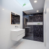 ENSEMBLE DE MEUBLE MONDIAZ VICA - 100cm - 2 tiroirs - lavabo Moon central - 0 trous de robinet - solid surface talc SW409695