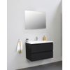 Basic Bella Meuble salle de bains avec lavabo acrylique Blanc 80x55x46cm 1 trou de robinet avec miroir et éclairage Noir mat SW491789