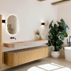 MONDIAZ THOR-DLUX Meuble de salle de bains - 190cm - arrondi gauche + droite - couleur Oak - 2 tiroirs - 2 portes - Vasque suspendue CLOUD Gauche sans trou de robinet - couleur Saba SW1466645