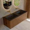 MONDIAZ KURVE 120cm Meuble salle de bain - couleur Walnut - 1 tiroir - vasque CLOUD double - sans trous de robinet - Urban SW1138536