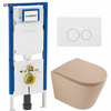 QeramiQ Dely Ensemble WC - 36,3x51,7cm - cuvette à fond creux - sans bride - réservoir encastré Geberit UP720 - abattant WC à fermeture amortie - plaque de commande blanc brillant - boutons ronds - beige mat SW1426532