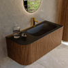 MONDIAZ KURVE 105cm Meuble salle de bain avec module 25 G - couleur Walnut - 1 tiroir - 1 porte - vasque BIG SMALL droite - 1 trou de robinet - Urban SW1138483