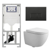 Pack WC QeramiQ Dely Swirl Compact - réservoir encastrable Geberit UP320 - avec bâti-support Burda - abattant 25 mm - plaque de commande en plastique noir mat - boutons rectangulaires - blanc mat SW1595656